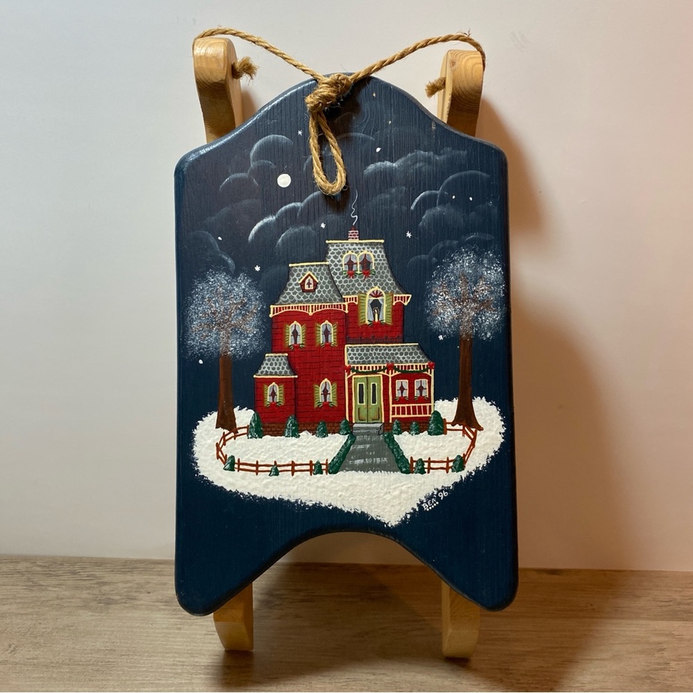 Vintage Handpainted Christmas Sled Wall Decoration
